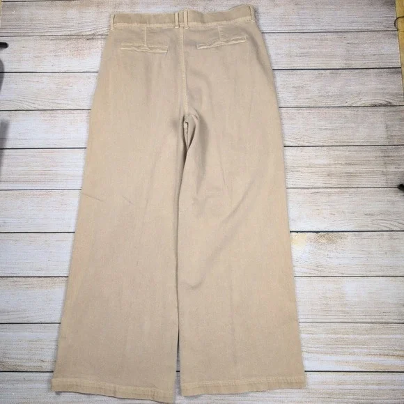 American Eagle Womens Wide Leg Crop Pants Pleated Khaki Stretch Size 14 - Picture 8 of 9